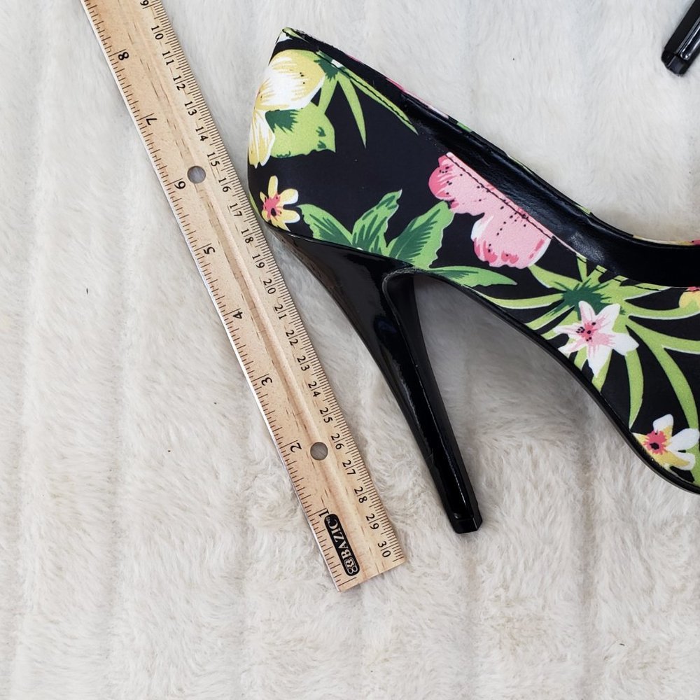 Tropical Floral Open Toe Ruffle Detail Platform Pumps Shoes - Picture 13 of 14